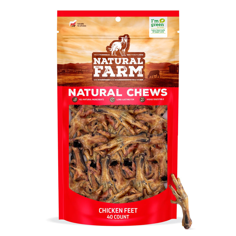Natural Farm Nail-Free Chicken Feet Dog Treats (40 Pack), 100% Free-Range Air Dried Chicken Feet, No Nails, Fully Digestible, High Protein, Low Calorie, Joint Support, Single Ingredient 40 Count (Pack of 1)