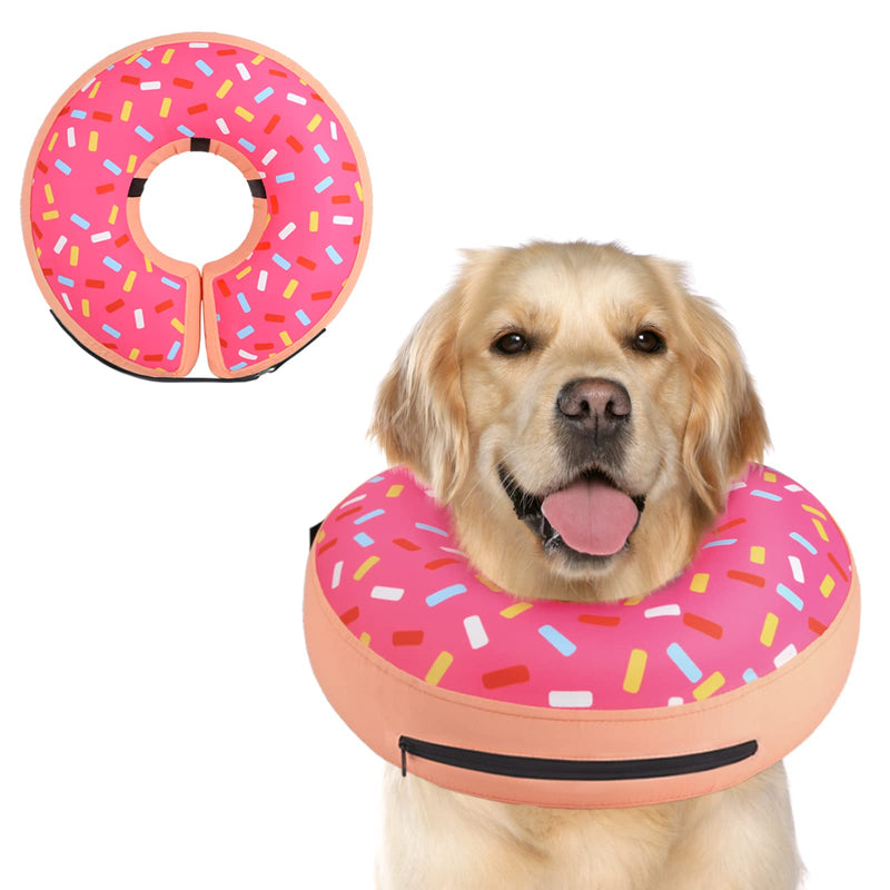 Supet Inflatable Dog Cone Collar Alternative After Surgery, Dog Neck Donut Collar Recovery E Collar, Soft Dog Cone for Small Medium Large Dogs Donut Pink L(Neck 11"-14") - PawsPlanet Australia