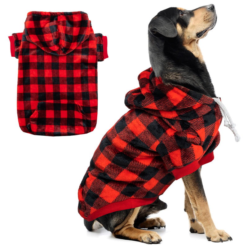 Dog Hoodie for Large Meidum Small Dogs, Winter Plaid Fleece Warm Hooded Dog Hoodies Christmas Pet Sweatshirt Clothes with Pockets for Cold Weather (S-XXL) - PawsPlanet Australia