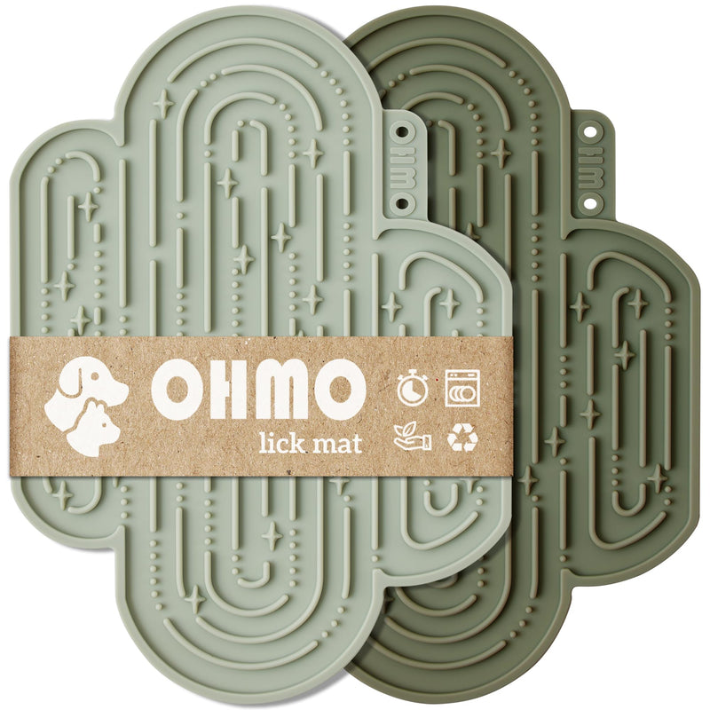 OHMO-Cactus Lick Mat for Dogs and Cats(2 Pack) Easy to Clean Pet Slow Feeder with Suction Cups, Licking Pad for Anxiety Relief and Boredom Reduction(Cactus&Light Green) Medium Light Green+Camo Green - PawsPlanet Australia