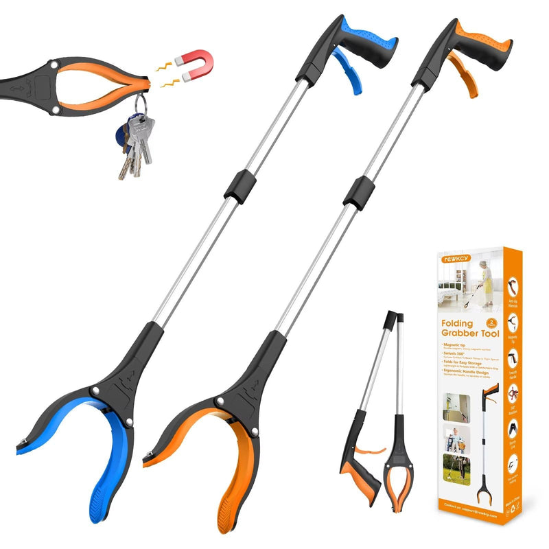 32" Grabber Reacher Tool, 2-Pack Foldable Reacher Grabber Pickup Tool with 360° Rotating Jaw & Magnet, Trash Picker Upper Grabber, Lightweight Grabbers for Seniors Heavy Duty 32-inch - PawsPlanet Australia