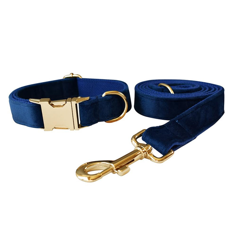 JAY D.L Dog Collar and Leash Set，Soft & Comfy Velvet Dog Collars with Heavy Duty Metal Buckle and Matching Lead Adjustable for Small Medium Large Dogs (Large, Royal Blue) - PawsPlanet Australia