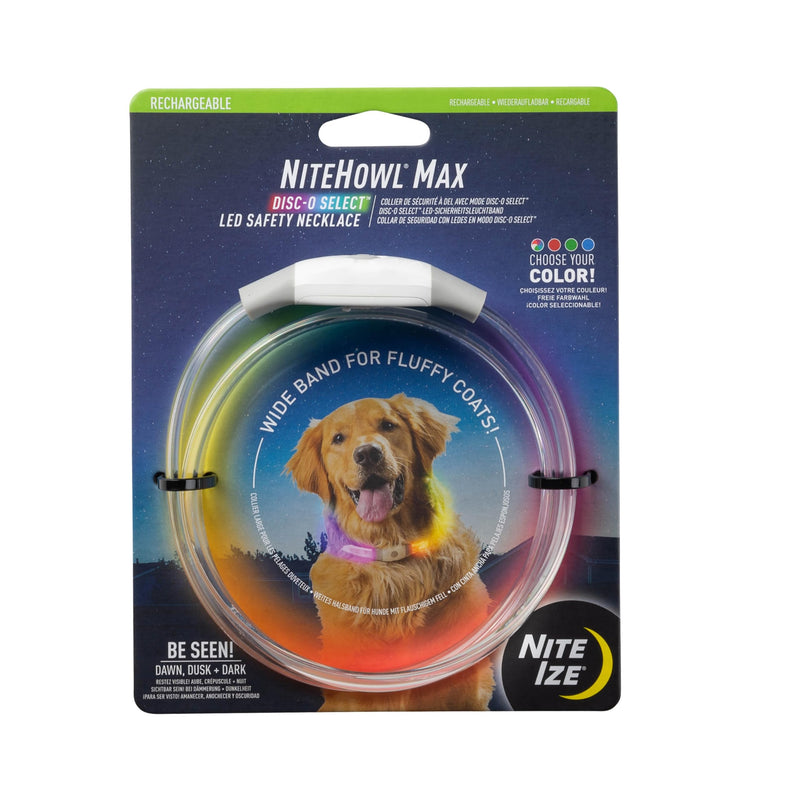 Nite Ize NiteHowl Max Rechargeable LED Safety Necklace - Dog Accessories for Long & Fluffy Coats - LED Glow Necklace for Dogs - Disc-O Select - PawsPlanet Australia