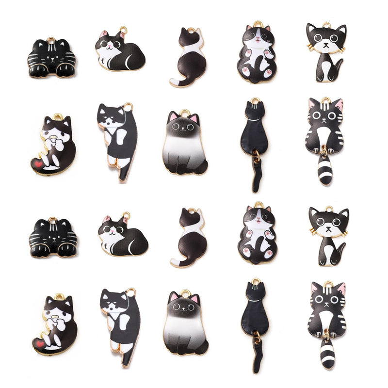 LiQunSweet 20 Pcs 10 Styles Assorted Enamel Flatback Animal Pet Charms Black Cat Kitten Charms for DIY Bracelet Necklace Jewelry Making Finding Mixed Cat Black Charms_20Pcs - PawsPlanet Australia