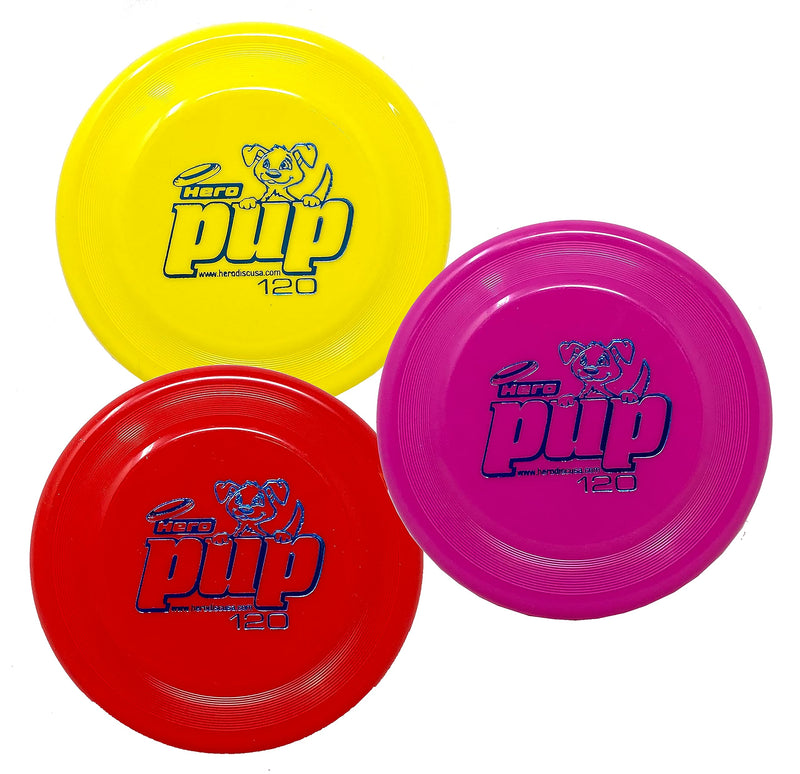 Hero Pup 120 Mini Dog Frisbee, Outdoor Dog Toy and Mini Frisbee, Small Dog Flying Disc Pack of 3 (Colors Will Vary) - PawsPlanet Australia