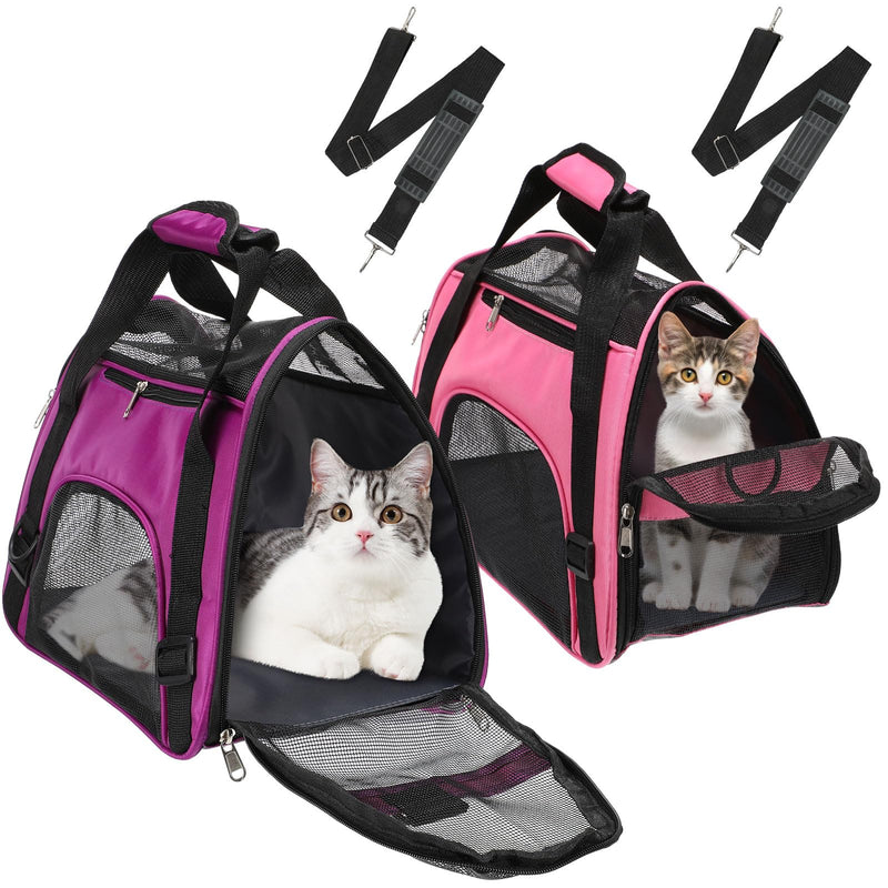 2 Pcs Pet Carrier, Soft Sided Pet Travel Carrier for Cats, Airline Approved Kitty Portable Dog Bags for Traveling Little Dogs, Rabbits, Puppy, Cat(S,Pink, Purple) Small Pink, Purple - PawsPlanet Australia