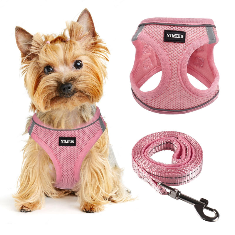 Dog Harness for Small Dogs and Leash Set, Honeycomb Grid, Reflective Lightweight Harness & Anti-Twist Pet Lead (Multi Color, XS, Pink) - PawsPlanet Australia