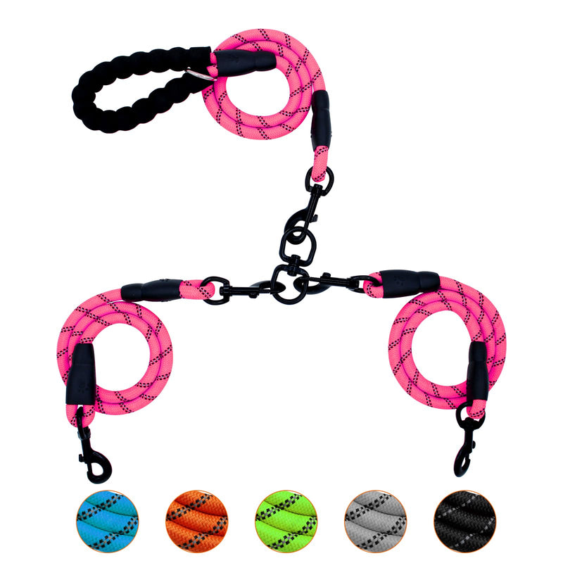 Dual Dog Leash,2 Way Dog Leash,Dog Double Leashes,360 Swivel No Tangle Walking Leash for Dual Dogs,Comfortable Tow Dog Leash with Reflective for Large Medium Small Dogs (Double Leashes, Pink) - PawsPlanet Australia