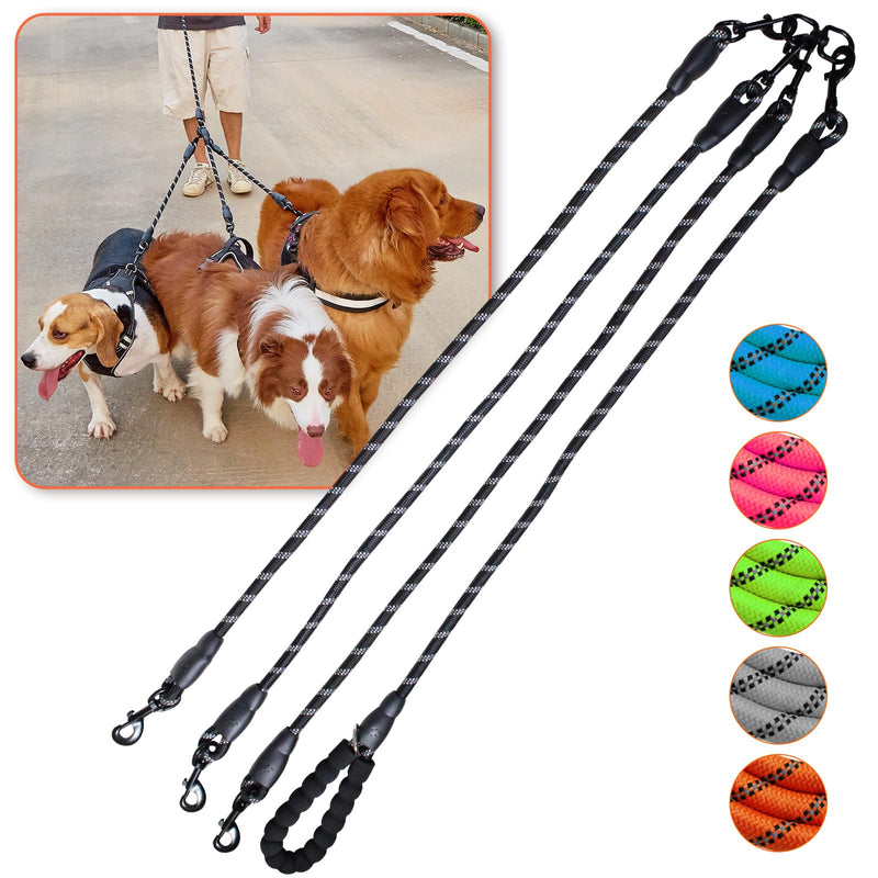 Three Dog Leash,3 Way Dog Leash,No Tangle Triple Leash for 3 Dogs,360 Swivel No Tangle Walking Leash for 3 Dogs,3 Dog Leash with Reflective for Large Medium Small Dogs (Three Leashes, Black) Three Leashes - PawsPlanet Australia