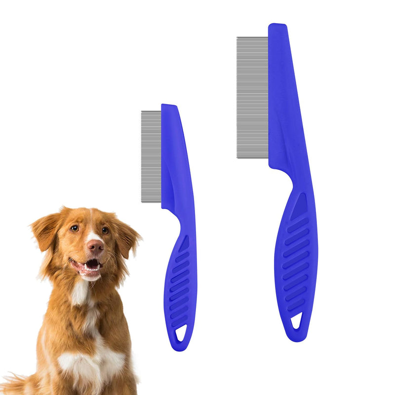 Pet Hair Comb, 2 in 1 Multifunctional Pet Hair Comb for Grooming and Dehairing, Flea and Tear Stain Removal, Stainless Steel and ABS Material, Pack of 2, Blue - PawsPlanet Australia