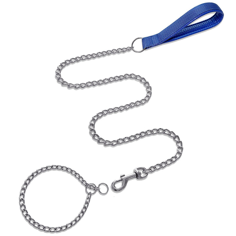 LOS ANDES Metal Dog Leash and Collar Set, 4FT Chew Proof Leash Heavy Duty Dog Chain Leash for Medium Large Dogs Comfortable Soft Padded Handle with Anti Bite Slip Chain Collar (4FT Blue) 3.5mm*4FT(for medium& large dogs) - PawsPlanet Australia