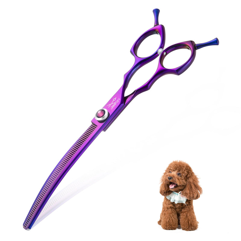 JASON 7.5" Dog Grooming Scissors - Professional Curved Thinning Shears for Grooming, Japanese 440C Stainless Steel Blender Shears with Diamond Adjustable Screw (65 Teeth, Purple) Christmas Gift A-Curved Thinner - PawsPlanet Australia