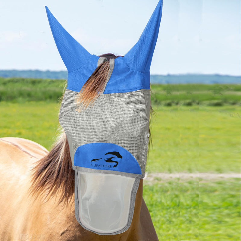 Horse Fly Mask Cold-Proof with Long Nose and Ears,Blue,Small Size Small Blue - PawsPlanet Australia