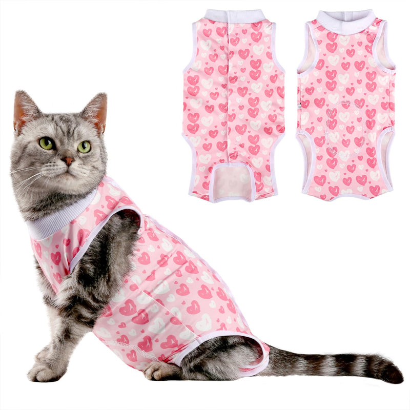 Cat Surgery Recovery Suit Small Dog Surgical Recovery Onesie Pet After Surgery Wear for Female Male Cat Doggy Pink Heart/Large L(Back Length:13.3"/34cm; Chest:16.3"/41cm） - PawsPlanet Australia