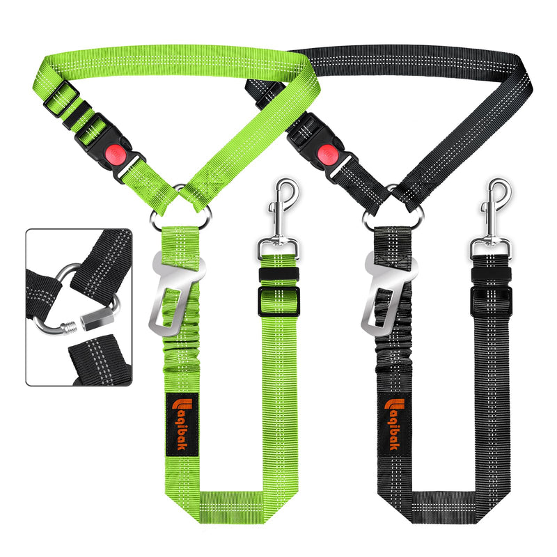 Removable Dog Seat Belt Harness for Car, 3 in 1 Pet Dog Car Seatbelt Leash, Retractable Restraint Secures to Vehicle Headrest & Adjustable Reflective Bungee Dog Seatbelt Tether, Green and Black Black+Green - PawsPlanet Australia