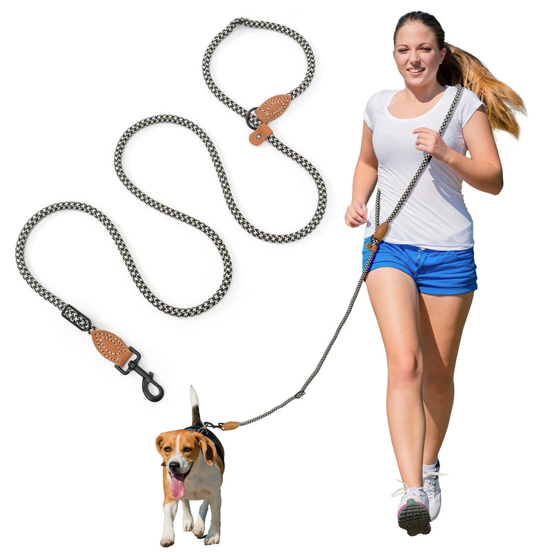 Mile High Life Hands Free Dog Leash, Crossbody Waist Leash with Genuine Leather Connection, Multifunctional Adjustable Slip Lead for Dog Walking Running (Black Khaki, 7FT) Black Khaki 7FT Hands Free