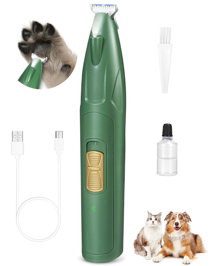 LEYOUFU Dog Paw Trimmer with LED Light, 2 Speed Dog Clippers for Grooming Small Dogs, Rechargeable Low Noise Pet Shaver for Trimming Dogs Cats Hair Around Paws, Eyes, Ears, Face, Rump Green - PawsPlanet Australia