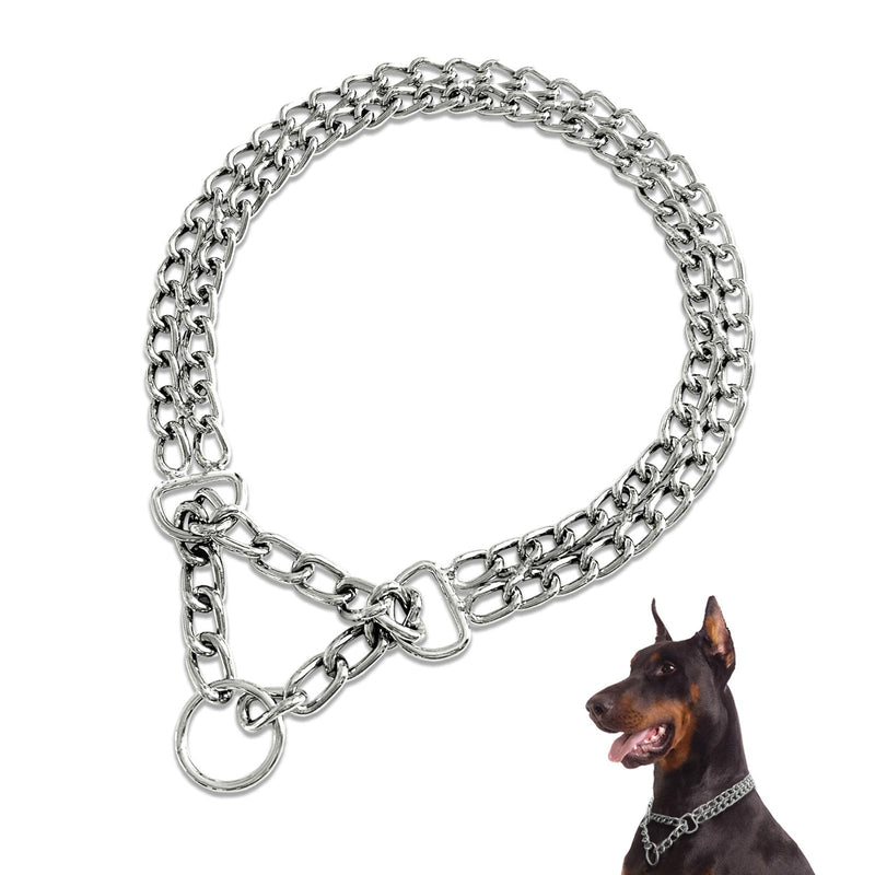 Dog Chain Collar Metal Martingale Collar Anti Chew Training Collars Chew Proof Dog Slip Collar Chrome Plated Double Link Dog Collar for Small Medium Large Dogs (Medium for Neck 16-19'') Medium(suit for neck 16-19'') - PawsPlanet Australia