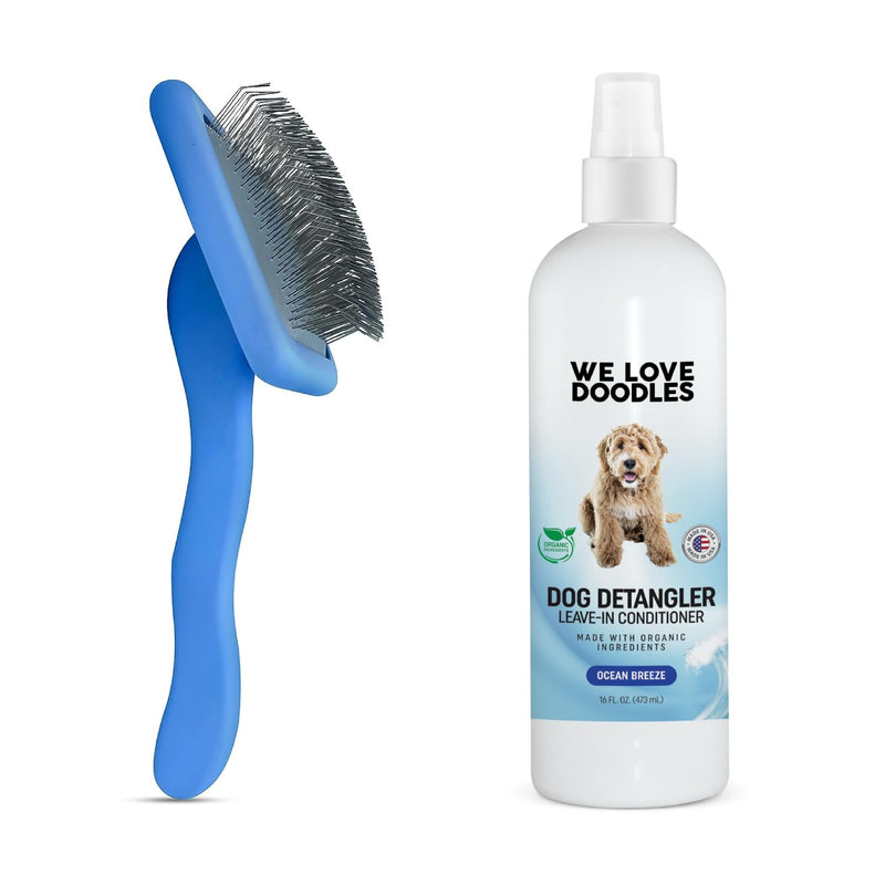 We Love Doodles Large Dog Slicker Brush & Ocean Breeze Detangler Spray Bundle - Goldendoodle Brush & Goldendoodle Spray Kit - Made in USA - PawsPlanet Australia