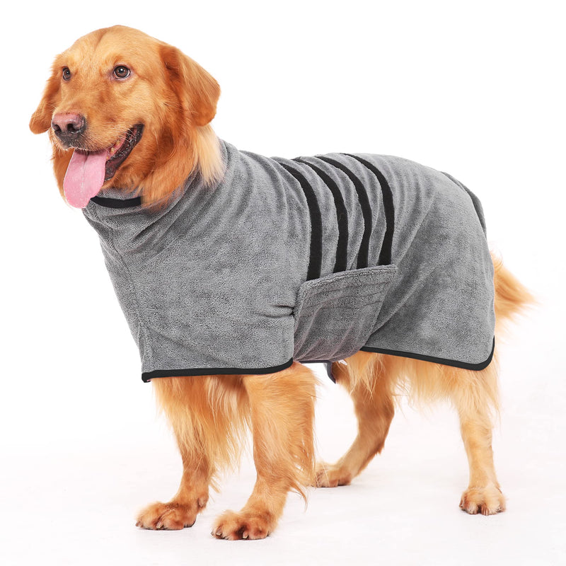 Microfibre Dog Bathrobe Dog Towel Wrap Super Absorbent Dog Drying Coat Bath Robe for Puppy, Medium & Large Dogs, Fast Drying, Adjustable, for Pet Dogs & Cats Black X-Large - PawsPlanet Australia
