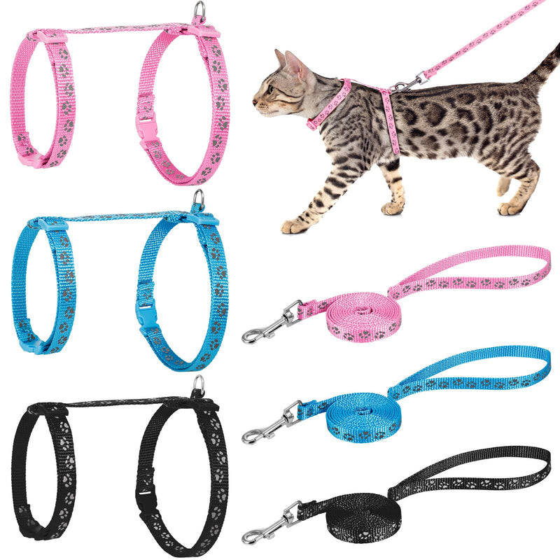 Auidy_6TXD 3 Pack Cat Harness and Leash Reflective Cat Harness Escape Proof for Walking Adjustable Kitten Harness for Small Medium Cats - PawsPlanet Australia