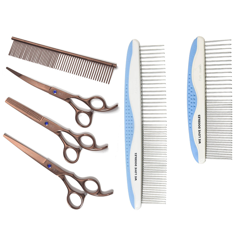 We Love Doodles Dog Grooming Comb Set & Dog Grooming Scissors Kit Bundle - Grooming Comb & Grooming Shears, Scissors and Scissors Kit - Removes Tangles - PawsPlanet Australia