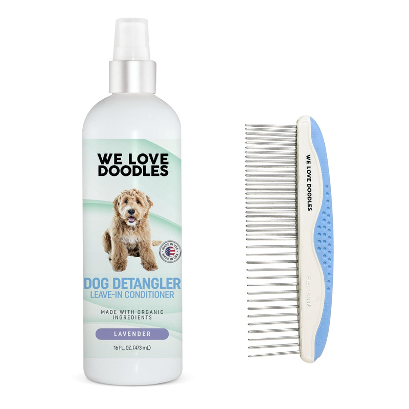 We Love Doodles Small Dog Grooming Comb & Detangler Spray (Lavender) Bundle - Grooming Kit for Dogs - Made in USA - PawsPlanet Australia