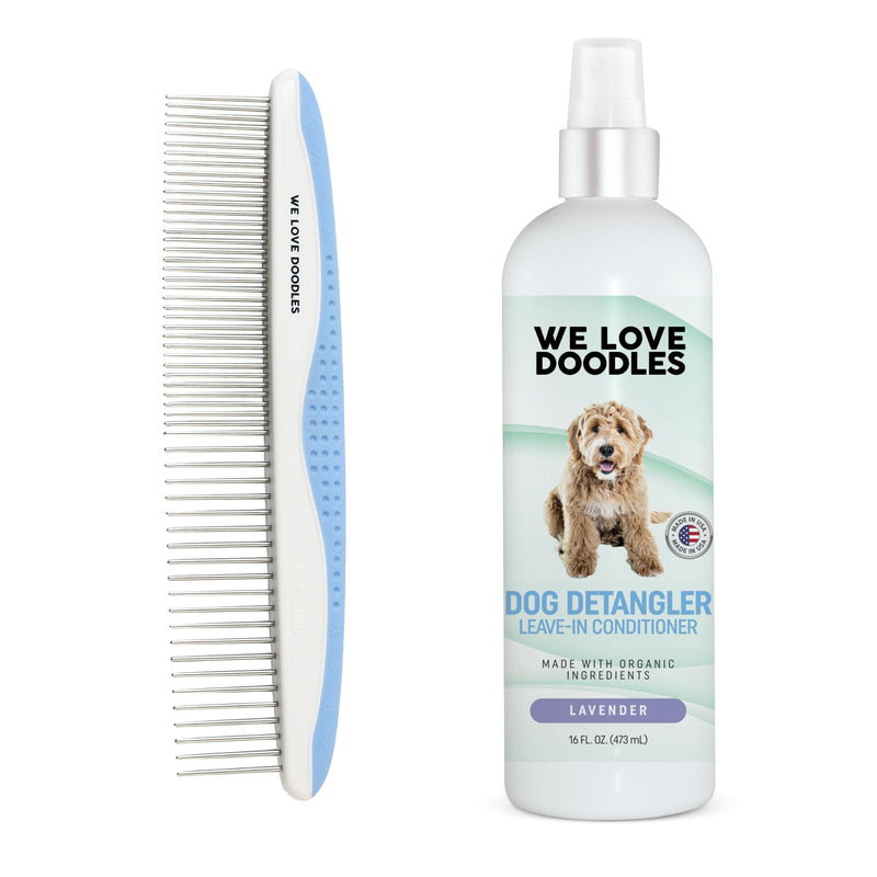 We Love Doodles Large Metal Dog Grooming Comb & Dog Detangler Spray - Removes Tangles & Matts, Dematting Pet Combs, Detangler For Matted Hair, Dog Detangling Spray, Dematting Spray & Tangle Remover - PawsPlanet Australia