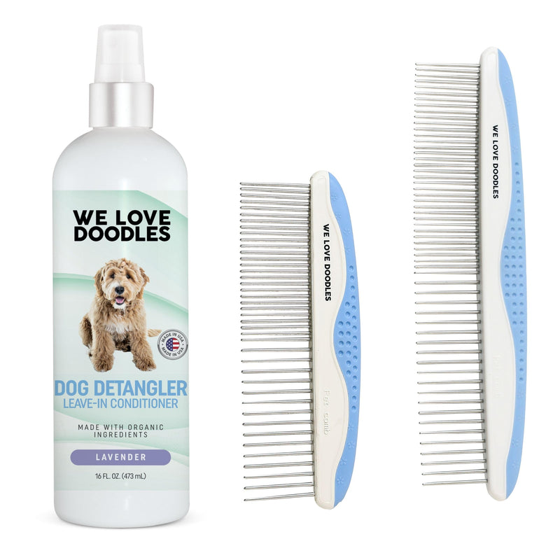 We Love Doodles Dog Grooming Comb Set & Lavender Detangler Spray Bundle - Includes Dematting Spray - Made in USA - PawsPlanet Australia