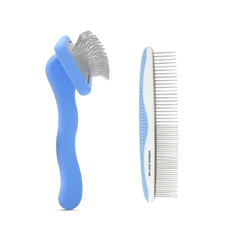 We Love Doodles Small Dog Grooming Comb & Large Dog Slicker Brush Bundle - Grooming Comb & Mini Slicker Brush For Small Puppy Kit - Removes Tangles & For Dematting - Made in USA - PawsPlanet Australia
