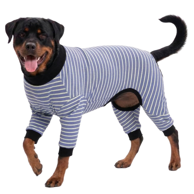 LovinPet Giant Dogs PJS Apparel, Blue and Yellow Stripe Dog Shirt, 4-Legged Design, Full Body Coverage, Large Breed Dog PJS, Pajamas for Pitbulls, Onesies for Dogs,2XL XX-Large - PawsPlanet Australia