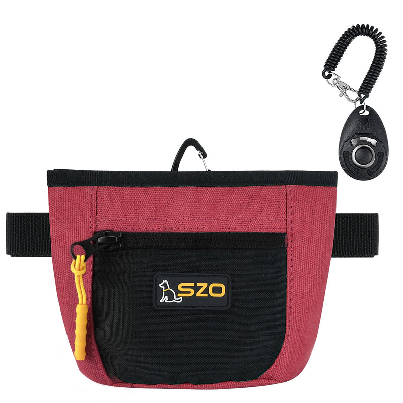 SZO Dog Treat Pouch with Pet Training Clicker, Dog Training Treat Pouch with Waist Belt Clip, Magnetic Closure, Hands-Free Training - Black&Red Red&Black - PawsPlanet Australia
