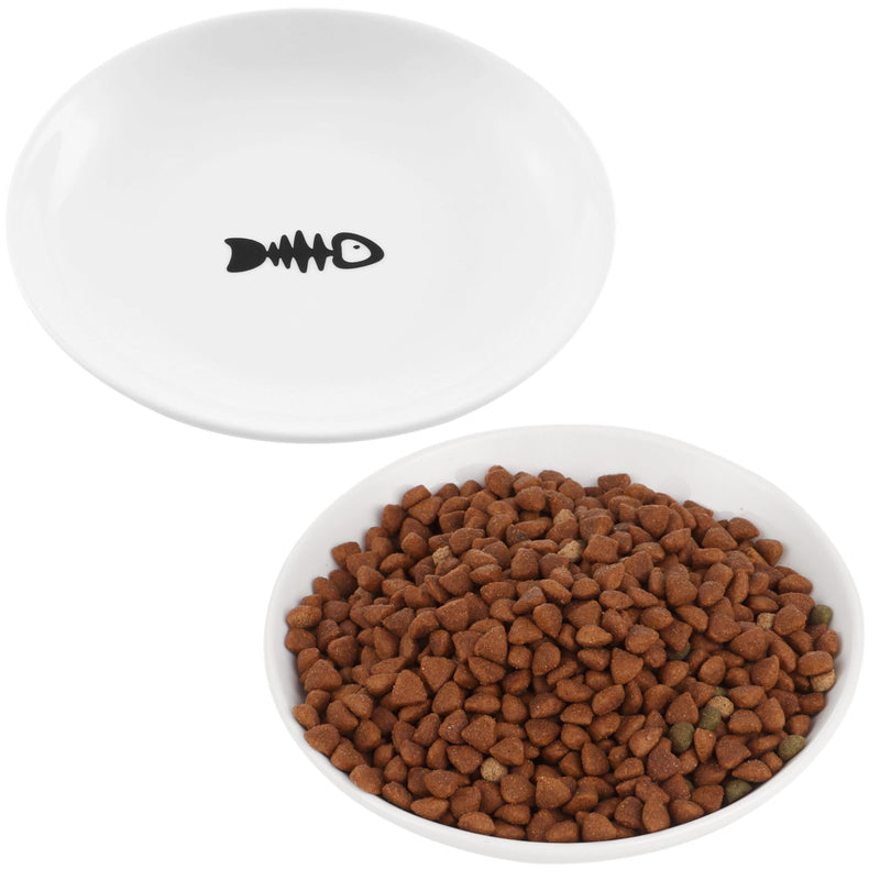 2 Pcs Cat Bowls, Wide & Shallow Cat Plates for Whiskey Fatigue Relief, 15cm/6’' Ceramic Cat Feeding Dishes Cute Fish Bone Design, Wet & Dry Food Feeding Bowls for Kittens, Cats, Puppies 2 Fish bone - PawsPlanet Australia