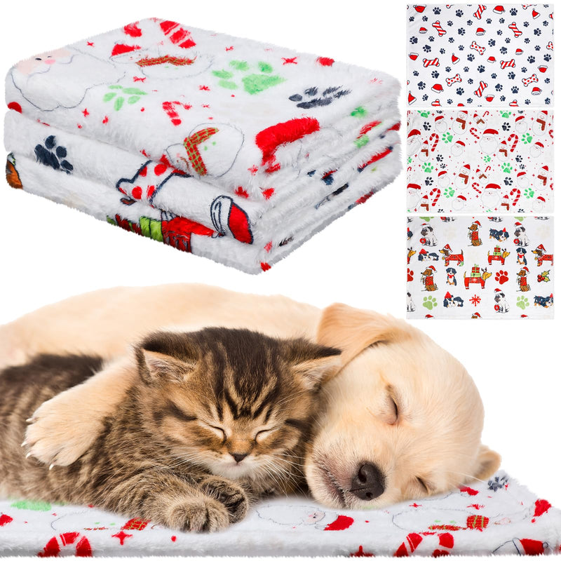 Abbylike 3 Pcs Christmas Dogs Blanket for Small Medium Puppy 30 x 20 Inch Flannel Soft Pet Blanket Cute Paw Print Dog Bed Gifts for Bed Couch Cushion - PawsPlanet Australia