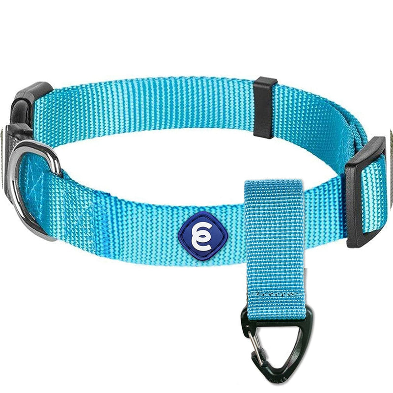 Blueberry Pet Essentials Matching Medium Dog Collar & Key Holder Set | Adjustable Classic Solid Color Nylon Collars for Medium Dogs w/Key Holder for Pet Owners Turquoise + Key Holder - PawsPlanet Australia