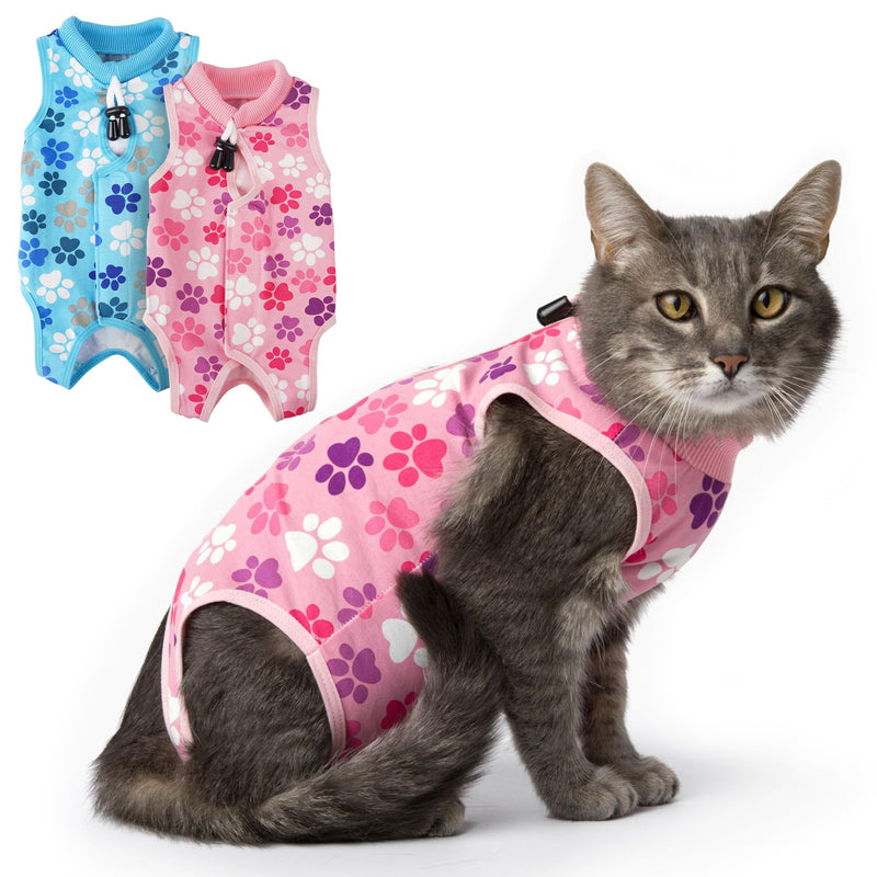 Cat Recovery Suit: Pink Cat Surgery Recovery Suit Female w/Paw Print Design - Elastic, Soft & Breathable Cat Recovery Suit for Spay - Washable Cat Surgery Suit for Post-Operative Healing Process. Small - PawsPlanet Australia
