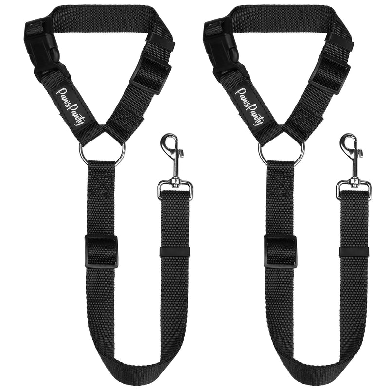 PawsPawty 2 Pack Headrest Dog Car Safety Seat Belt Adjustable Nylon Fabric Car Leash Vehicle Seatbelts Harness for Dogs 2-in-1 Leash and Restraint Black - PawsPlanet Australia