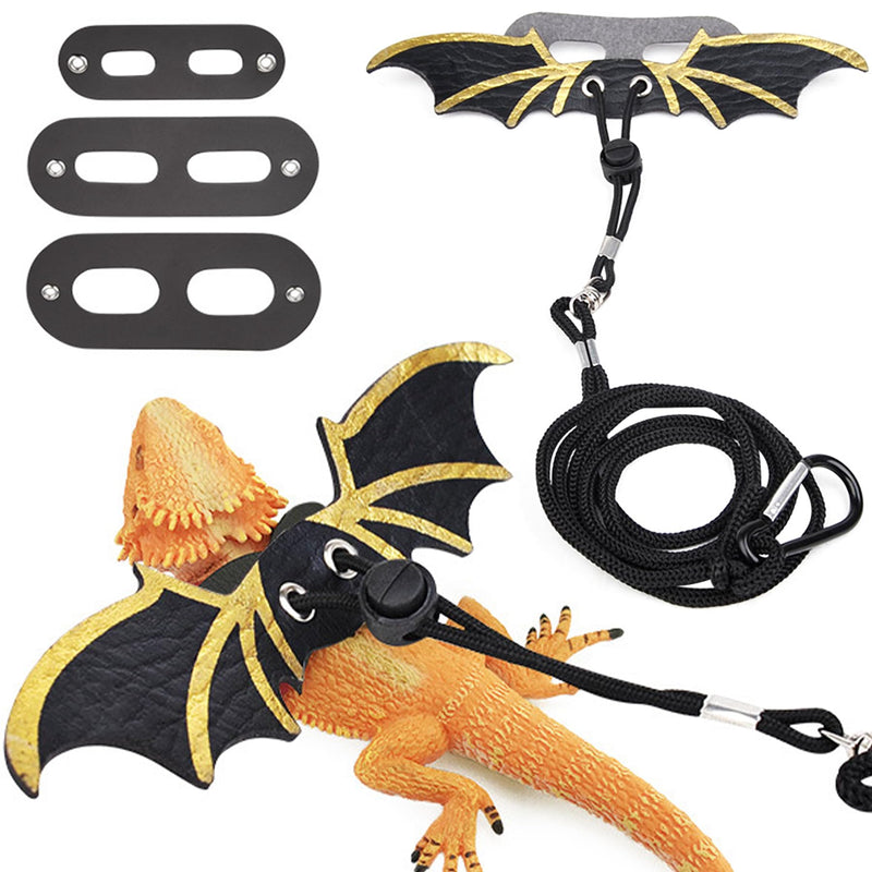 3 Size Pack Bearded Dragon Leashes and Harnesses, Bearded Dragon Harness, Soft Leather Detachable Adjustable Reptile Lizard Wing Leash (Black) Black - PawsPlanet Australia