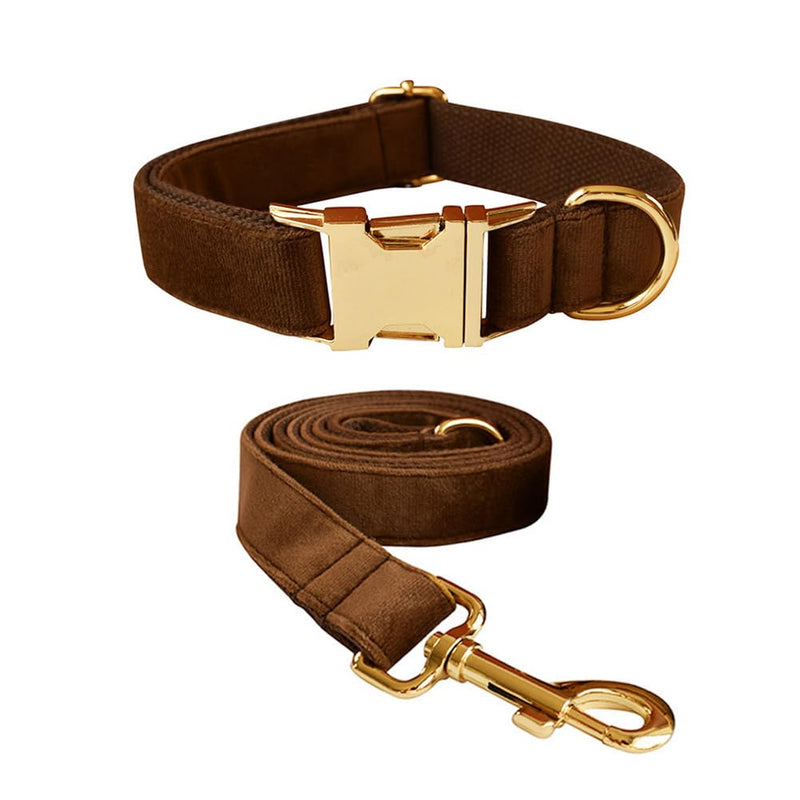 Velvet Dog Collar and Leash Set, Bright & Stylish Leash and Collar Set, Durable Pet Collars with Heavy Duty Quick Release Metal Buckle Adjustable for Samll Medium Large Dogs or Cats XLarge: Neck 14.6" - 23.6" Brown