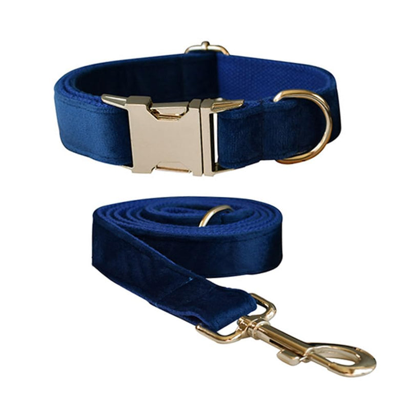 Velvet Dog Collar and Leash Set, Bright & Stylish Leash and Collar Set, Durable Pet Collars with Heavy Duty Quick Release Metal Buckle Adjustable for Samll Medium Large Dogs or Cats Medium: Neck 10.6" - 16.0" Blue