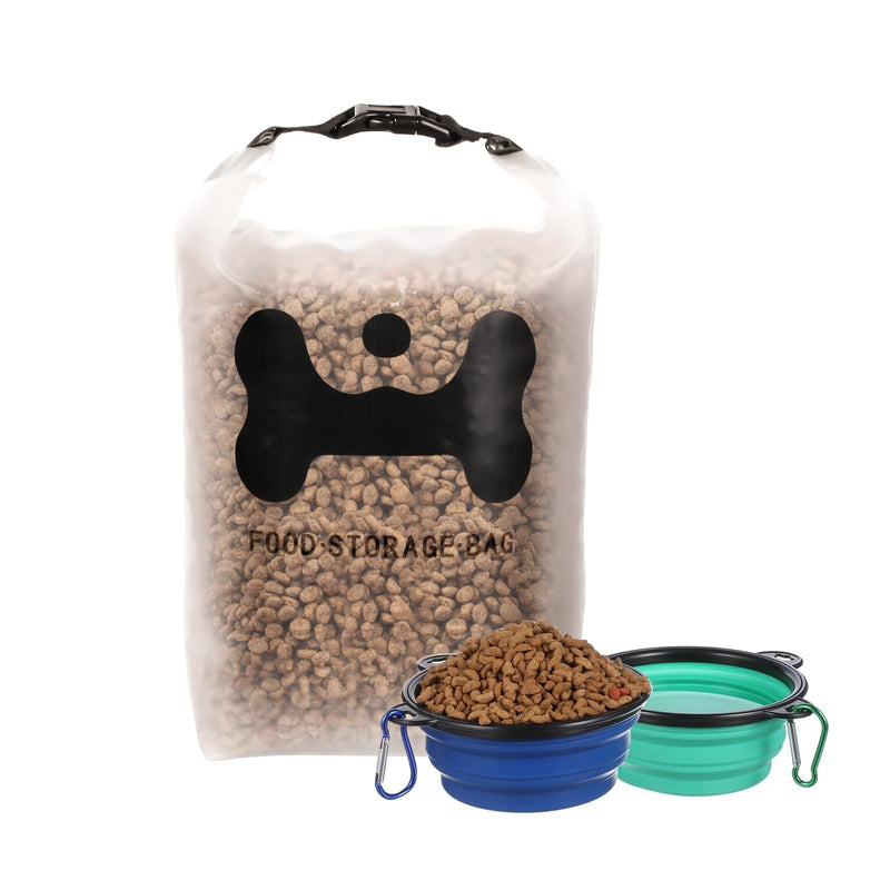 ANVS Silicone Pet Food Storage Bag,40-Cup Dog Food Travel Bag with 2PCS Collapsible Bowls, Perfect for Camping Trip, Dog Boarding, Weekend Getaways and Travel Large - PawsPlanet Australia