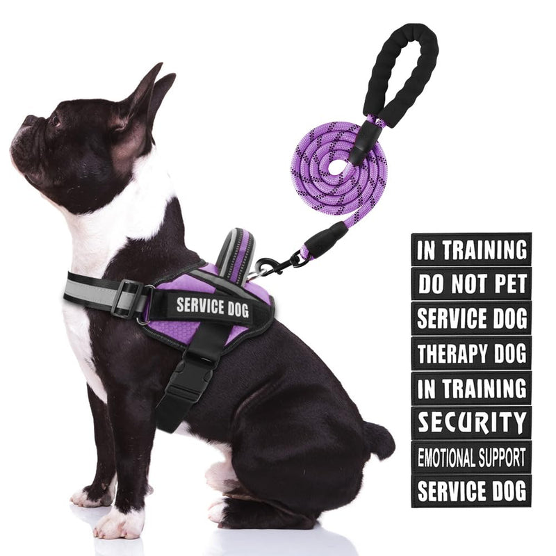 Service Dog Vest Harness and Leash Set, Animire in Training Dog Harness with 10 Dog Patches, Reflective Dog Leash with Soft Padded Handle for Small, Medium, Large, and Extra-Large Dogs (Purple, M) Purple - PawsPlanet Australia
