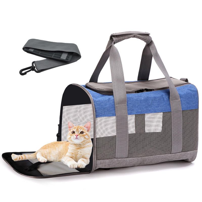 Soft Sided Pet Carrier for Cat,Airline Approved Cat Carriers Collapsible Portable Kitten Travel Crate Breathable Ventilated Grey Blue Puppy Carrying Bag Under to 12 Lb 【Grayblue】 - PawsPlanet Australia