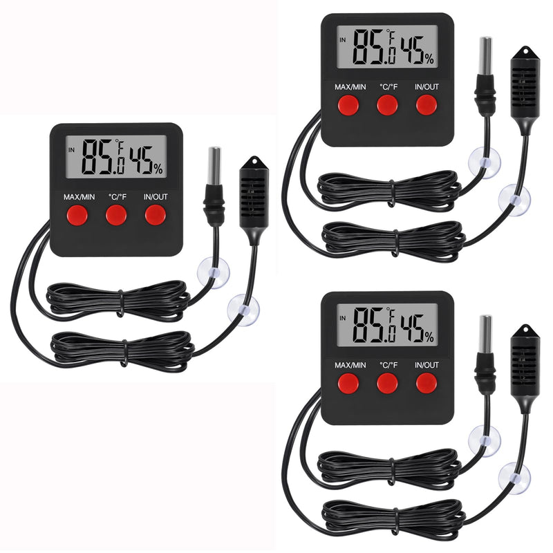 3Pcs Digital Thermometer and Humidity Thermometers Indoor and Outdoor Digital Temperature and Hygrometer Gauge with Probe for Reptile Terrarium Thermometer Pet Keeping 3PCS - PawsPlanet Australia