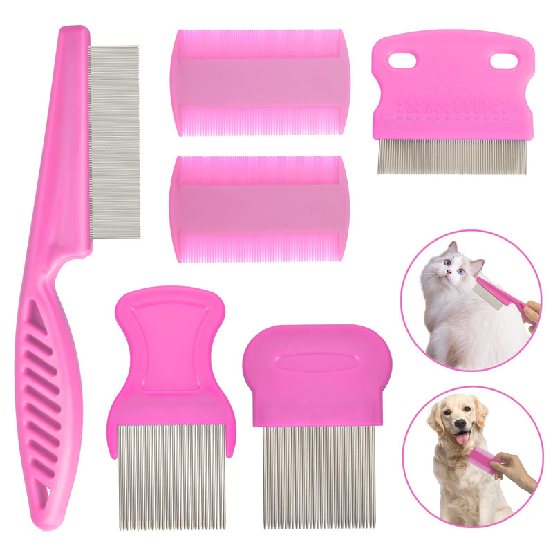 Flea Comb for Cats and Dogs, 6 Pack Pet Lice Comb Set Eye Comb Flea Combs Pet Grooming Pets for Small, Medium & Large Pets (Pink) Pink - PawsPlanet Australia