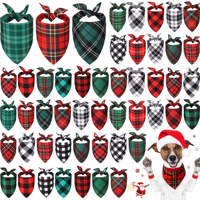 Sanwuta 50 Pieces Christmas Dog Bandanas Bulk, Classic Plaid Dog Bandanas, Triangle Scarf Plaid Kerchief for Small to Large Puppy Pet Cats(31.5 x 21.7 x 21.7 Inch) 31.5 x 21.7 x 21.7 Inch - PawsPlanet Australia
