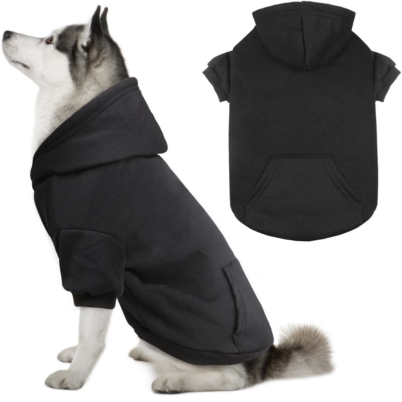 Dog Sweaters for Large Dogs Dog Hoodie Dog Sweater Solid Soft Brushed Fleece Dog Clothes Dog Hoodie Sweatshirt with Pocket(Black-XL) X-Large Black - PawsPlanet Australia
