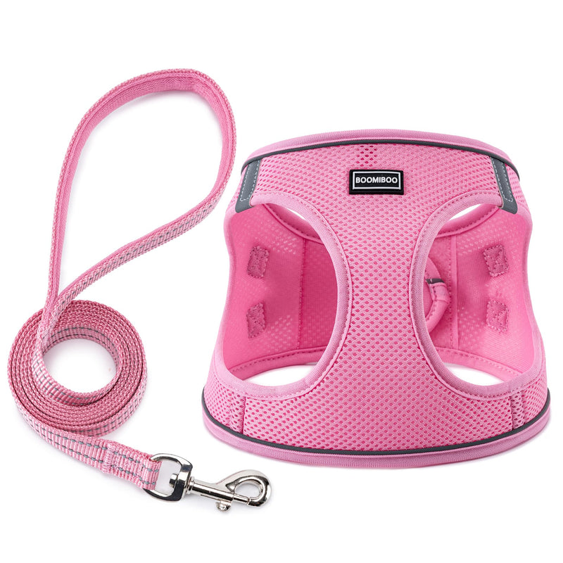 BOOMIBOO Dog Harness with Leash Set, No Pull Adjustable Reflective Step-in Puppy Pet Vest Harnesses for Small Medium Large Dogs and Cats,Pink XXS XXS(Chest:10"-12") Pink - PawsPlanet Australia