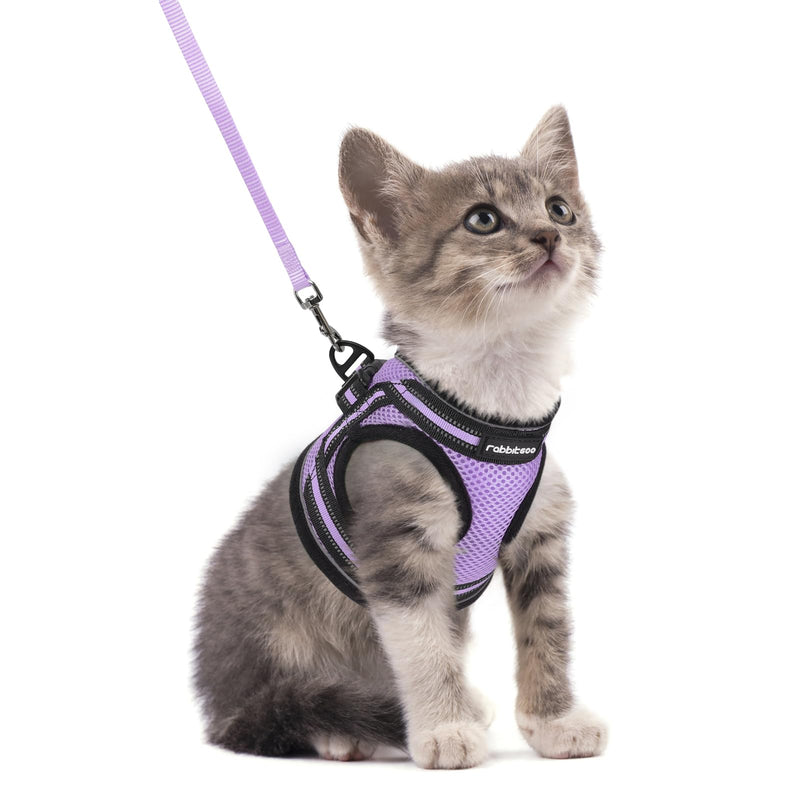 rabbitgoo Cat Harness and Leash Set for Walking Escape Proof, Adjustable Soft Kittens Vest with Reflective Strip for Cats, Comfortable Outdoor Vest, Light Purple, S Small - PawsPlanet Australia