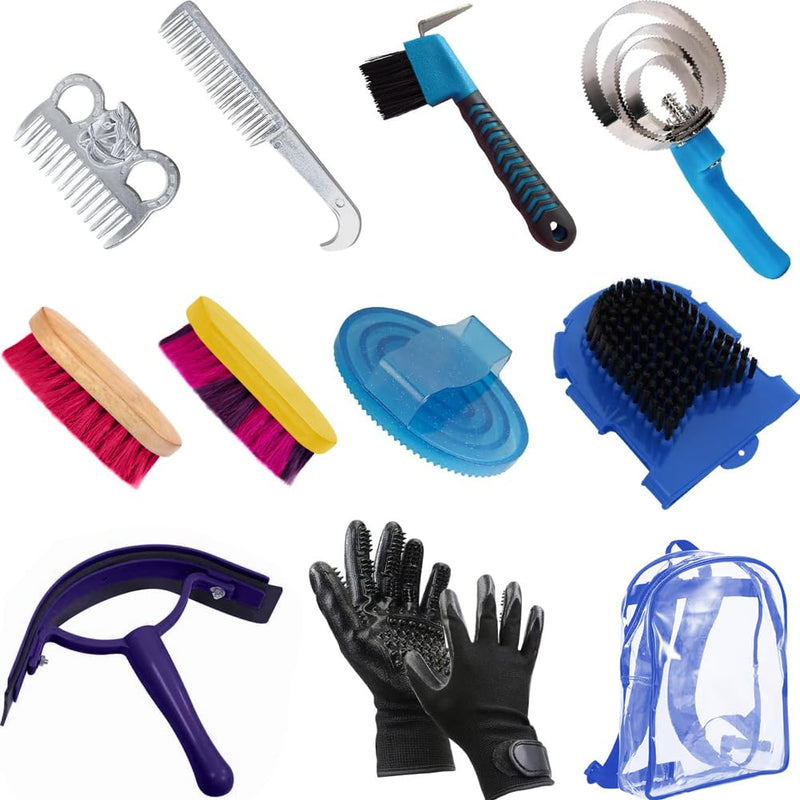 La La Pet® Grooming Kit with Bag - 11Pcs Brush Set for Horse Cleaning, Care and Tack Room Supplies - PawsPlanet Australia